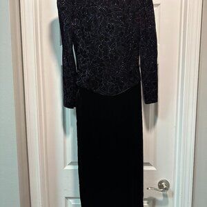 80s Vintage Scott McClintock Fabulous Black Velvet Long Sleeve Evening Prom Gown